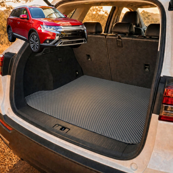 6D Diamond Car Boot Cargo Mat for Mitsubishi Outlander 2012 - 2018 (ZJ/ZK/ZL) - Heavy Duty Carpet Liner - All-Weather Resistance - Easy to use - Odorless Material - Black & Grey