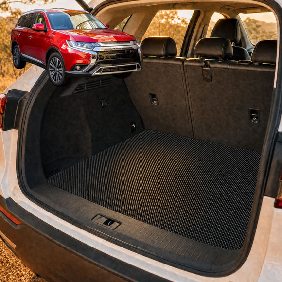 6D Diamond Car Boot Cargo Mat for Mitsubishi Outlander 2012 - 2018 (ZJ/ZK/ZL) - Heavy Duty Carpet Liner - All-Weather Resistance - Easy to use - Odorless Material - Black & Grey