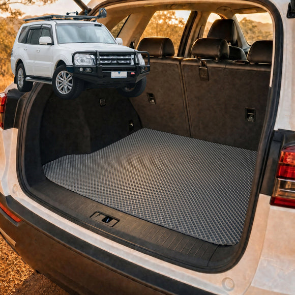 6D Diamond Car Boot Cargo Mat for Mitsubishi Pajero 2006 - 2021 (NS/NT/NW/NX) - Heavy Duty Carpet Liner - All-Weather Resistance - Easy to use - Odorless Material - Black & Grey