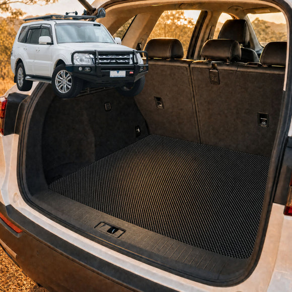 6D Diamond Car Boot Cargo Mat for Mitsubishi Pajero 2006 - 2021 (NS/NT/NW/NX) - Heavy Duty Carpet Liner - All-Weather Resistance - Easy to use - Odorless Material - Black & Grey
