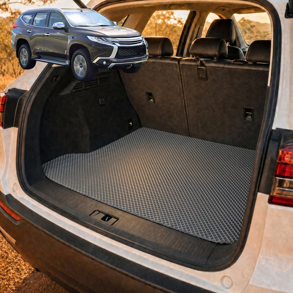 6D Diamond Car Boot Cargo Mat for Mitsubishi Pajero Sport 2015 - Current (KR/KS/QE/QF) - Heavy Duty Carpet Liner - All-Weather Resistance - Easy to use - Odorless Material - Black & Grey