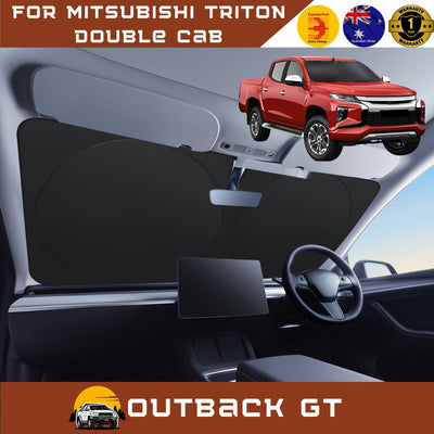 Front Windscreen Sun Shade for Mitsubishi Triton Double Cab 2024 - Current (LC/MV) - Standard 150 x 85 cm - Black