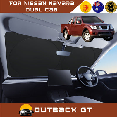 Front Windscreen Sun Shade for Nissan Navara 2005 - 2015 (D40 RX) - Standard 150 x 85 cm - Black