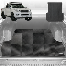 6D Diamond Ute Tub Mat for Nissan Navara Dual Cab 2015 - Current (NP300/D23 STX with rear cupholder) - Black & Grey