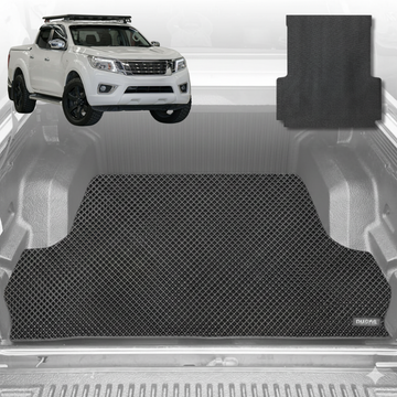 6D Diamond Ute Tub Mat for Nissan Navara Dual Cab 2015 - Current (NP300/D23 STX with rear cupholder) - Black & Grey