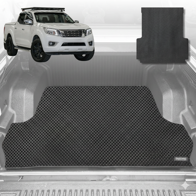 6D Diamond Ute Tub Mat for Nissan Navara Dual Cab 2015 - Current (NP300/D23 STX with rear cupholder) - Black & Grey