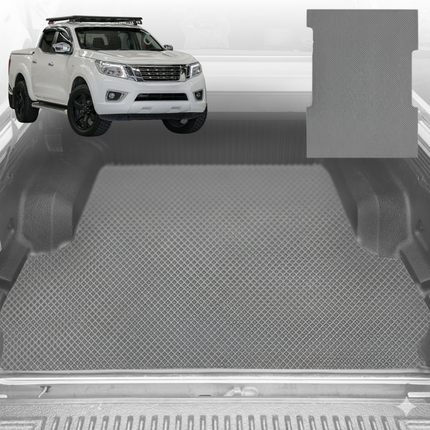 6D Diamond Ute Tub Mat for Nissan Navara Dual Cab 2015 - Current (NP300/D23 STX with rear cupholder) - Black & Grey - 0