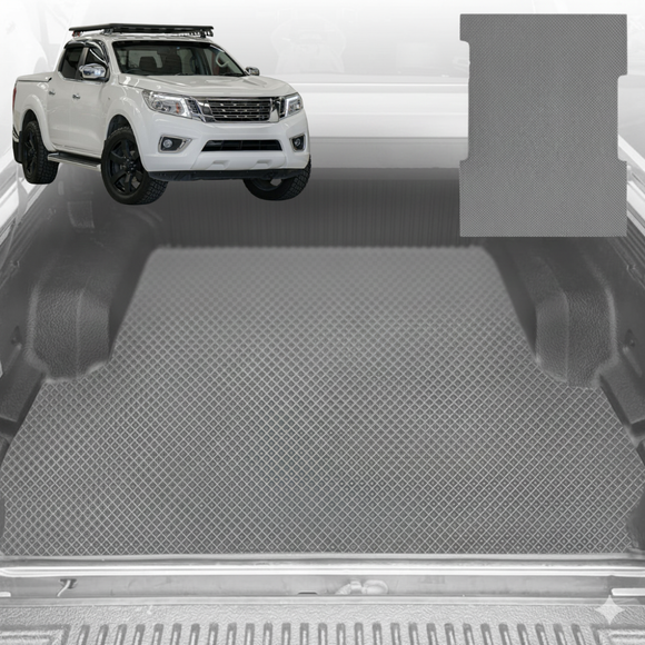 6D Diamond Ute Tub Mat for Nissan Navara Dual Cab 2015 - Current (NP300/D23 STX with rear cupholder) - Black & Grey