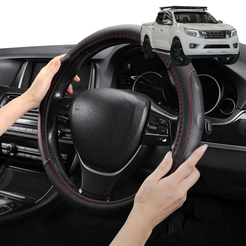 Steering Wheel Cover Pro Extra Layer for Nissan Navara Dual Cab 2015 - Current (NP300/D23 STX Without Rear cupholder) - Breathable & Anti-Slip - Circle 38 cm