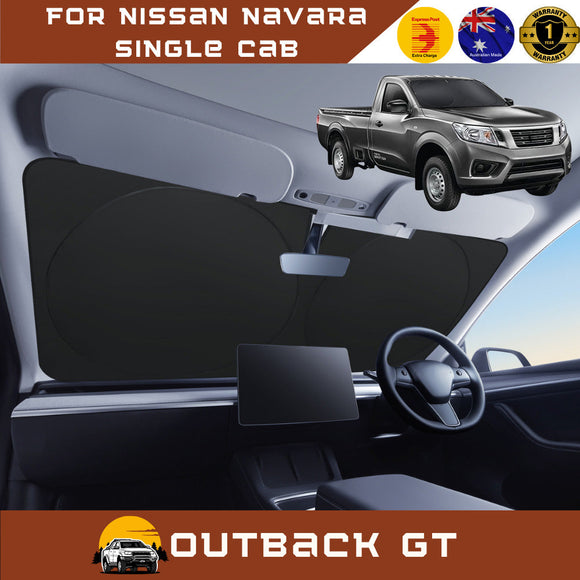 Front Windscreen Sun Shade for Nissan Navara Single Cab 2015 - Current (NP300/D23) - Standard 150 x 85 cm - Black