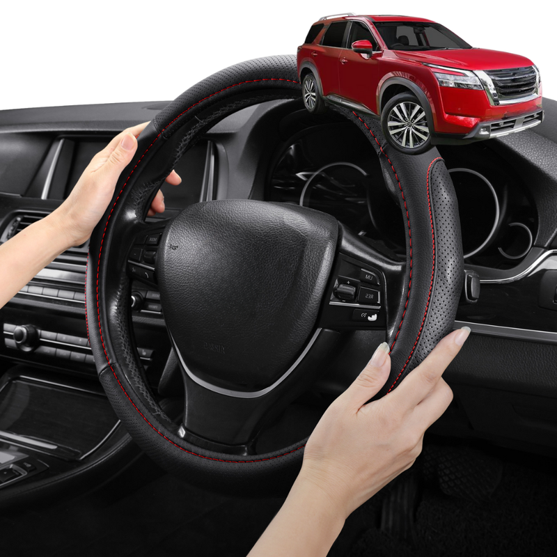 Steering Wheel Cover Pro Extra Layer for Nissan Pathfinder 2022 - Current 8 Seater (R53) - Breathable & Anti-Slip - D-Shape 38 cm