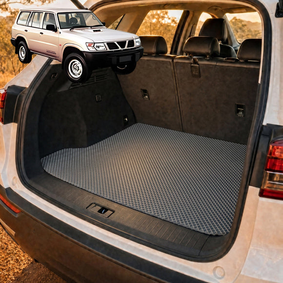 6D Diamond Car Boot Cargo Mat for Nissan Patrol Y61 1997 - 2016 SUV (Y61/GU) - Heavy Duty Carpet Liner - All-Weather Resistance - Easy to use - Odorless Material - Black & Grey
