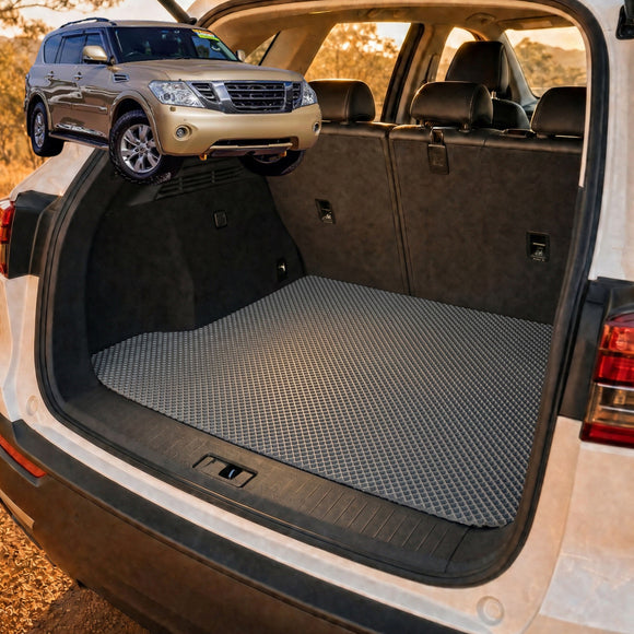 6D Diamond Car Boot Cargo Mat for Nissan Patrol Y62 2013 - Current (Y62) - Heavy Duty Carpet Liner - All-Weather Resistance - Easy to use - Odorless Material - Black & Grey