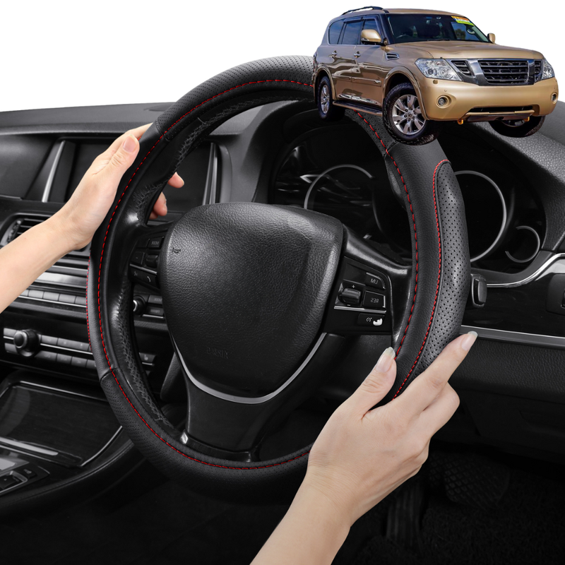 Steering Wheel Cover Pro Extra Layer for Nissan Patrol Y62 2013 - Current (Y62) - Breathable & Anti-Slip - Circle 38 cm