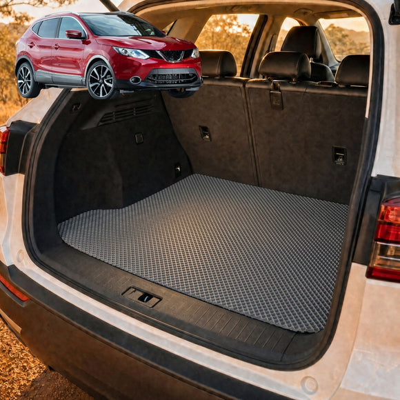 6D Diamond Car Boot Cargo Mat for Nissan QASHQAI 2014 - 2021 (J11) - Heavy Duty Carpet Liner - All-Weather Resistance - Easy to use - Odorless Material - Black & Grey