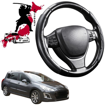 Black Samurai Segmented Steering Wheel Cover for Peugeot 308 2007 - 2013 Wagon (T7)
