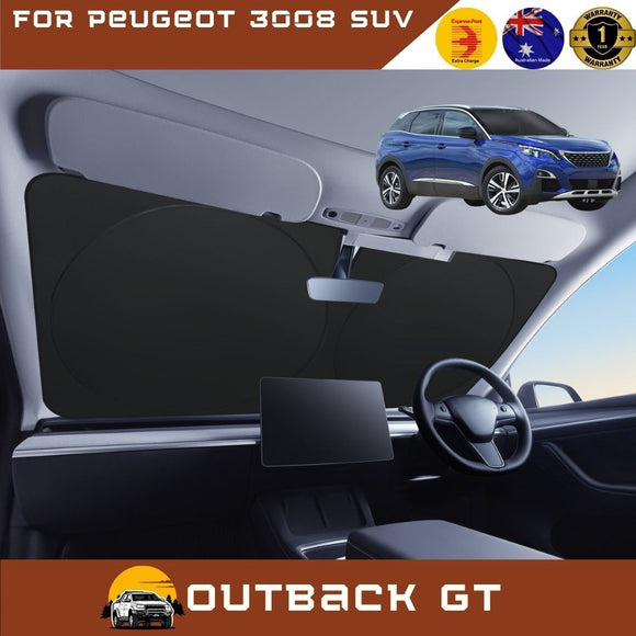 Front Windscreen Sun Shade for Peugeot 3008 SUV 2017 - Current (P84) - Standard 150 x 85 cm - Black