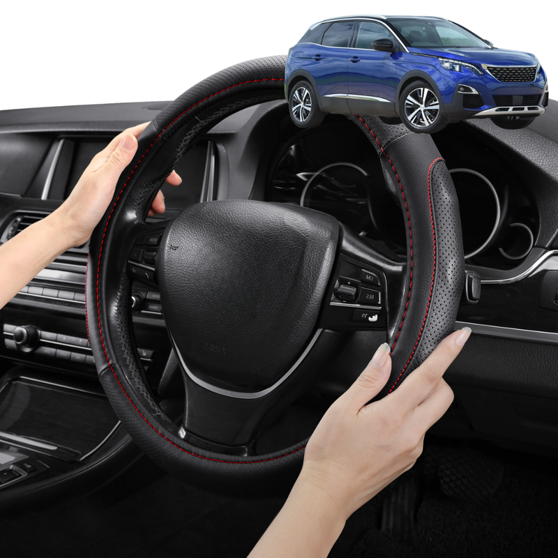 Steering Wheel Cover Pro Extra Layer for Peugeot 3008 SUV 2017 - Current (P84) - Breathable & Anti-Slip - D-Shape 38 cm