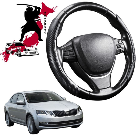 Black Samurai Segmented Steering Wheel Cover for Skoda Octavia 2013 - 2020 NE