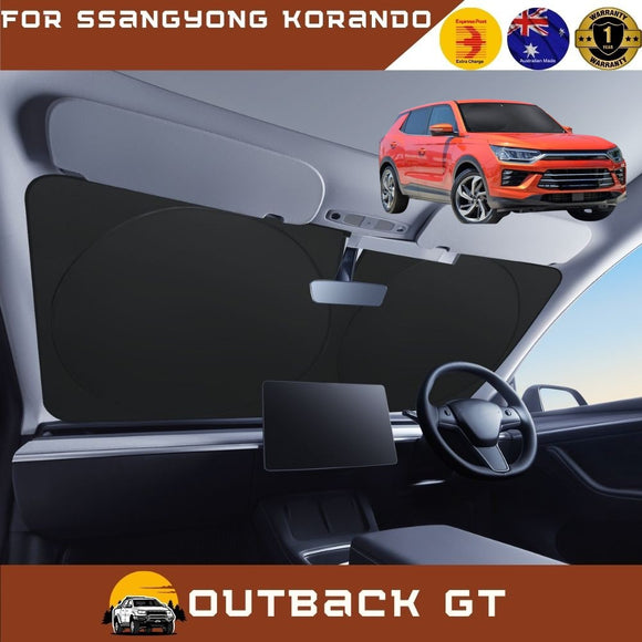 Front Windscreen Sun Shade for SsangYong Korando 2019 - Current C300 - Standard 150 x 85 cm - Black