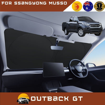 Front Windscreen Sun Shade for SsangYong Musso 2018 - Current Q200 - Standard 150 x 85 cm - Black