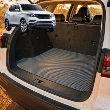 6D Diamond Car Boot Cargo Mat for SsangYong Rexton 2017 - Current Y290, Y400, Y450 - Heavy Duty Carpet Liner - All-Weather Resistance - Easy to use - Odorless Material - Black & Grey - 0