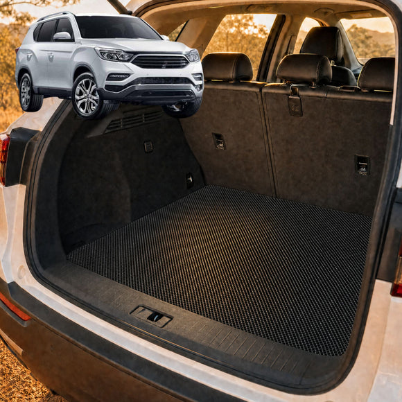 6D Diamond Car Boot Cargo Mat for SsangYong Rexton 2017 - Current Y290, Y400, Y450 - Heavy Duty Carpet Liner - All-Weather Resistance - Easy to use - Odorless Material - Black & Grey