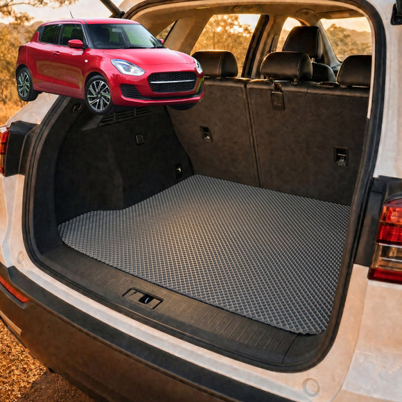 6D Diamond Car Boot Cargo Mat for Suzuki Swift 2017 - 2024 (FZ, AZ) - Heavy Duty Carpet Liner - All-Weather Resistance - Easy to use - Odorless Material - Black & Grey