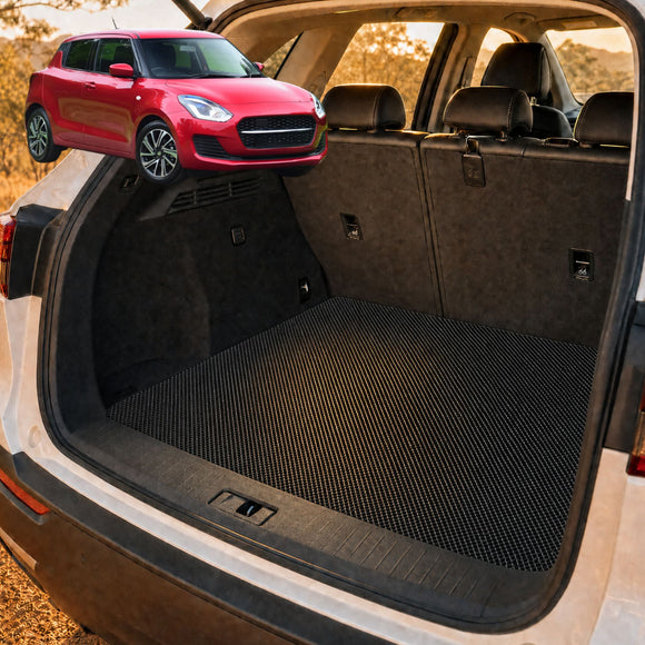 6D Diamond Car Boot Cargo Mat for Suzuki Swift 2017 - 2024 (FZ, AZ) - Heavy Duty Carpet Liner - All-Weather Resistance - Easy to use - Odorless Material - Black & Grey