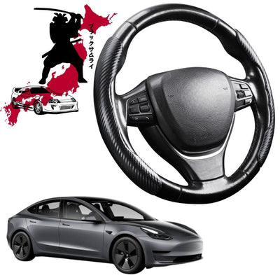 Black Samurai Segmented Steering Wheel Cover for Tesla Model 3 2017 - 2023