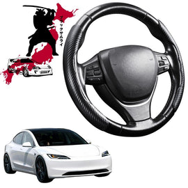 Black Samurai Segmented Steering Wheel Cover for Tesla Model 3 2024 - Current (Highlander)