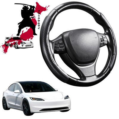 Black Samurai Segmented Steering Wheel Cover for Tesla Model 3 2024 - Current (Highlander)