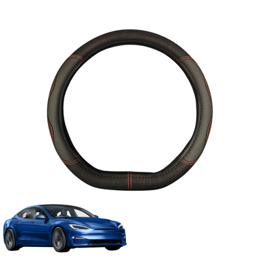 Steering Wheel Cover for Tesla Model S 2022 - Current  - Black Microfiber Leather - D-Shape 38 cm