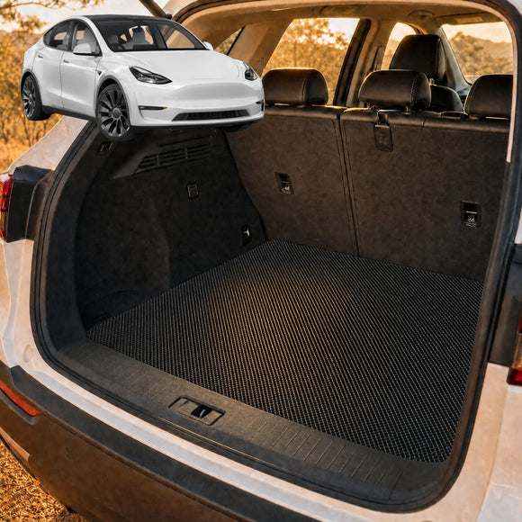 6D Diamond Car Boot Cargo Mat for Tesla Model Y 2022 - Current - Heavy Duty Carpet Liner - All-Weather Resistance - Easy to use - Odorless Material - Black & Grey