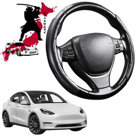 Black Samurai Segmented Steering Wheel Cover for Tesla Model Y 2022 - 2024