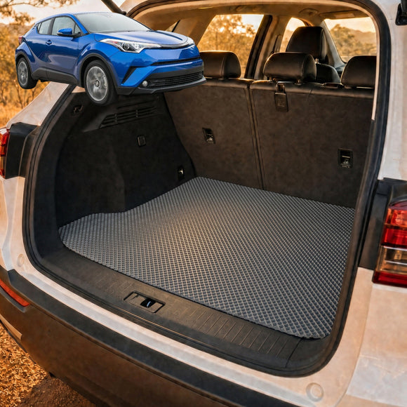 6D Diamond Car Boot Cargo Mat for Toyota C-HR 2017 - 2023 AX10, AX50, Facelift - Heavy Duty Carpet Liner - All-Weather Resistance - Easy to use - Odorless Material - Black & Grey