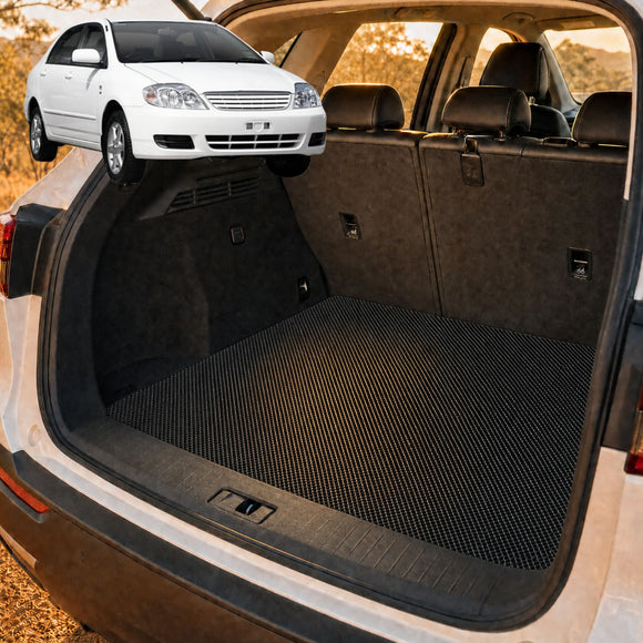 6D Diamond Car Boot Cargo Mat for Toyota Corolla 2002 - 2007 Hatch/Sedan (E120/130) - Heavy Duty Carpet Liner - All-Weather Resistance - Easy to use - Odorless Material - Black & Grey