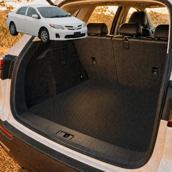 6D Diamond Car Boot Cargo Mat for Toyota Corolla 2007 - 2012 Hatch/Sedan (E140/150) - Heavy Duty Carpet Liner - All-Weather Resistance - Easy to use - Odorless Material - Black & Grey