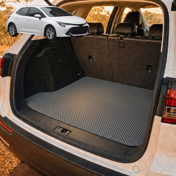 6D Diamond Car Boot Cargo Mat for Toyota Corolla 2018 - Current Hatch - Heavy Duty Carpet Liner - All-Weather Resistance - Easy to use - Odorless Material - Black & Grey