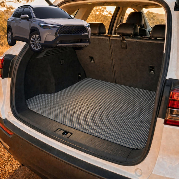 6D Diamond Car Boot Cargo Mat for Toyota Corolla Cross 2020 - Current (XG10) - Heavy Duty Carpet Liner - All-Weather Resistance - Easy to use - Odorless Material - Black & Grey