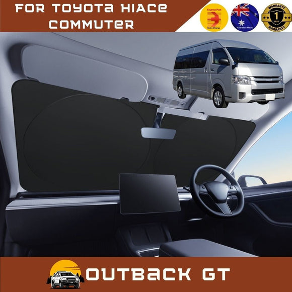 Front Windscreen Sun Shade for Toyota HiAce Commuter 2005 - 2018 - XL 160 x 100 cm - Black
