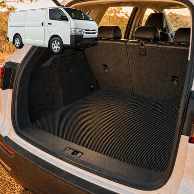 6D Diamond Car Boot Cargo Mat for Toyota Hiace Van 2005 - 2019 (LWB) - Heavy Duty Carpet Liner - All-Weather Resistance - Easy to use - Odorless Material - Black & Grey