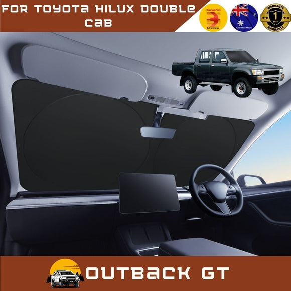 Front Windscreen Sun Shade for Toyota Hilux Double Cab 1988 - 1997 (N80, N90, N100, N110) - Standard 150 x 85 cm - Black