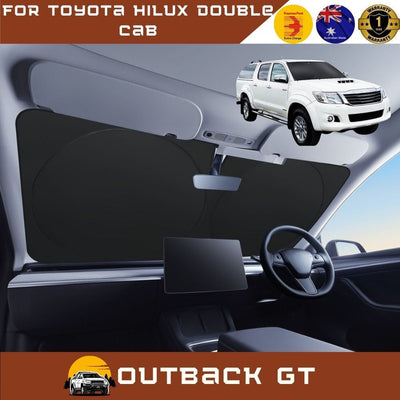 Front Windscreen Sun Shade for Toyota Hilux Double Cab 2005 - 2015 - Standard 150 x 85 cm - Black