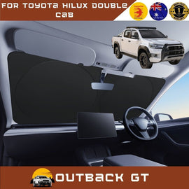 Front Windscreen Sun Shade for Toyota Hilux Double Cab 2015 - Current - Standard 150 x 85 cm - Black
