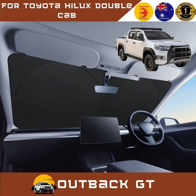 Front Windscreen Sun Shade for Toyota Hilux Double Cab 2015 - Current - Standard 150 x 85 cm - Black