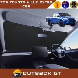 Front Windscreen Sun Shade for Toyota Hilux Extra Cab 2015 - Current - Standard 150 x 85 cm - Black