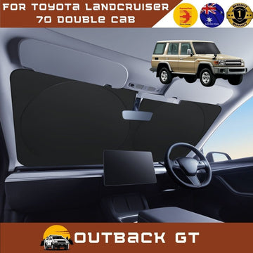 Front Windscreen Sun Shade for Toyota LandCruiser 70 Double Cab 2014 - Current - Standard 150 x 85 cm - Black