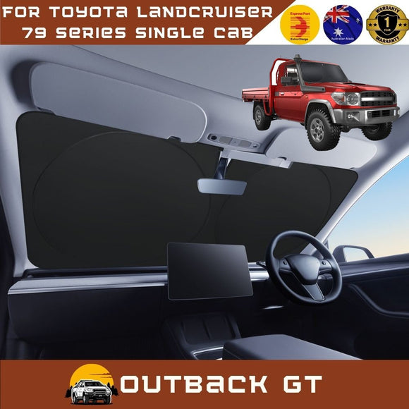 Front Windscreen Sun Shade for Toyota LandCruiser 79 Series Single Cab 2012 - Current - Standard 150 x 85 cm - Black