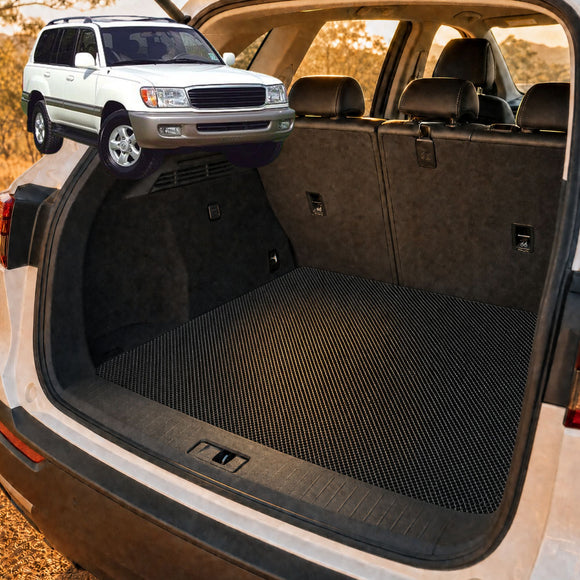 6D Diamond Car Boot Cargo Mat for Toyota LandCruiser 100 1998 - 2007 - Heavy Duty Carpet Liner - All-Weather Resistance - Easy to use - Odorless Material - Black & Grey